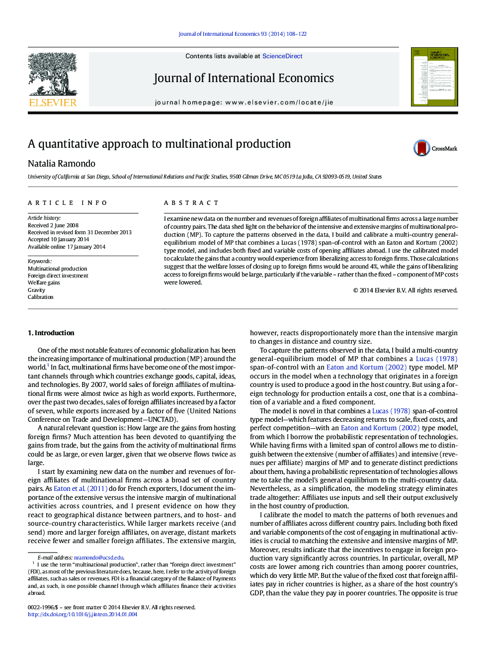 A quantitative approach to multinational production