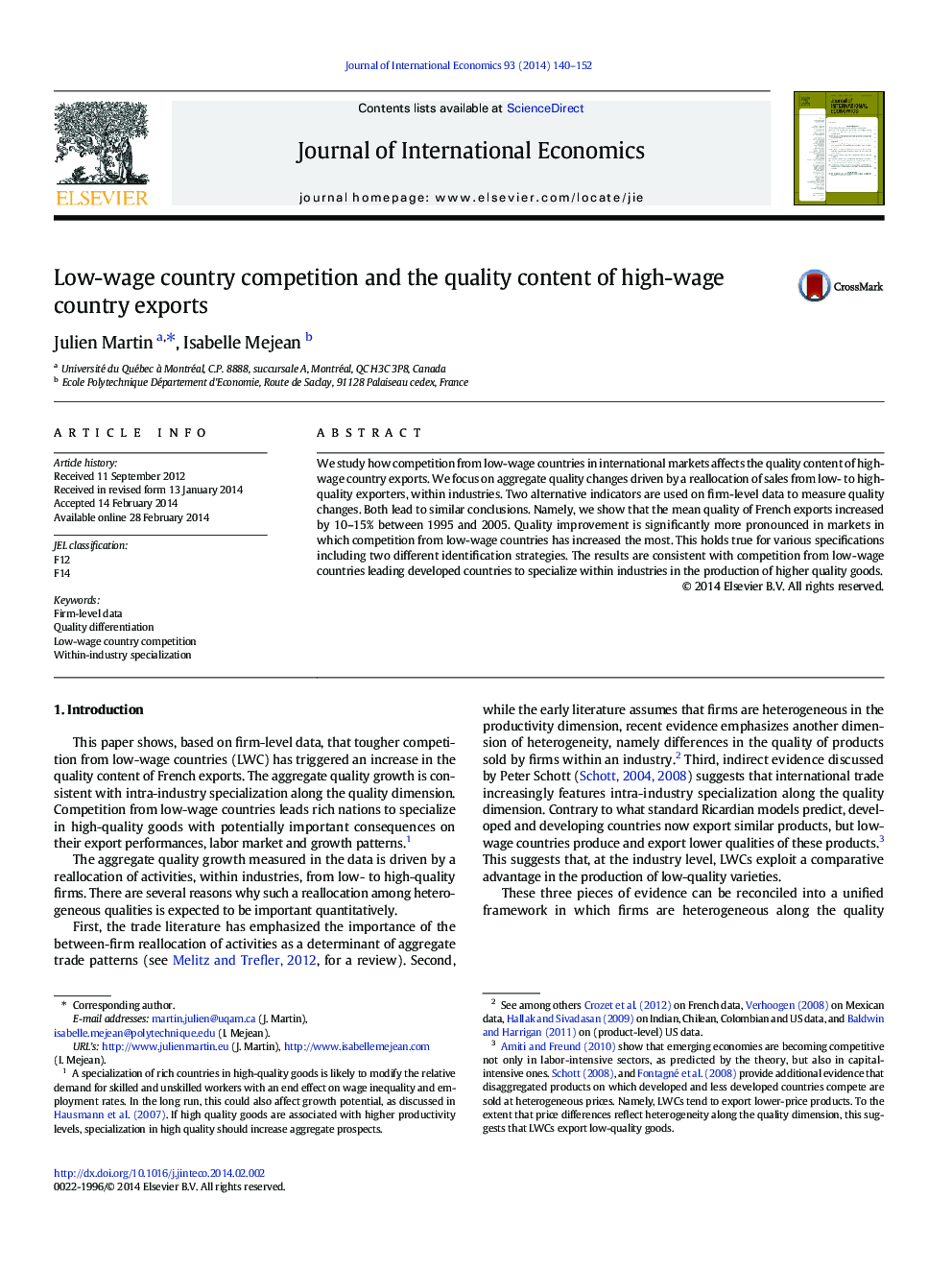 Low-wage country competition and the quality content of high-wage country exports