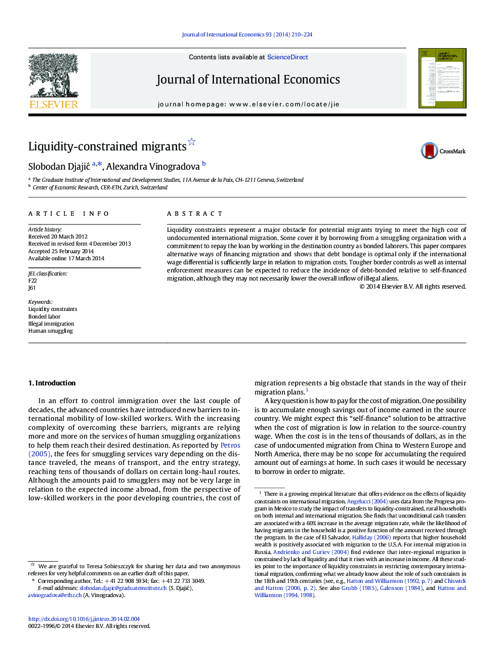 Liquidity-constrained migrants