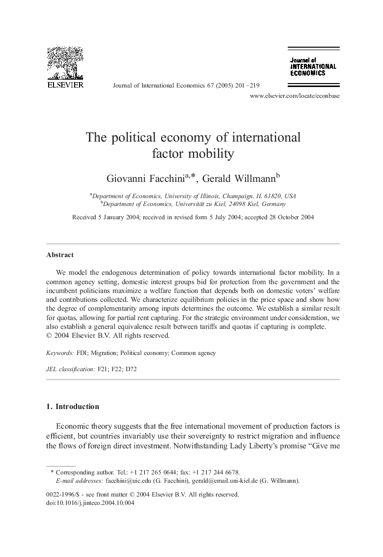 The political economy of international factor mobility