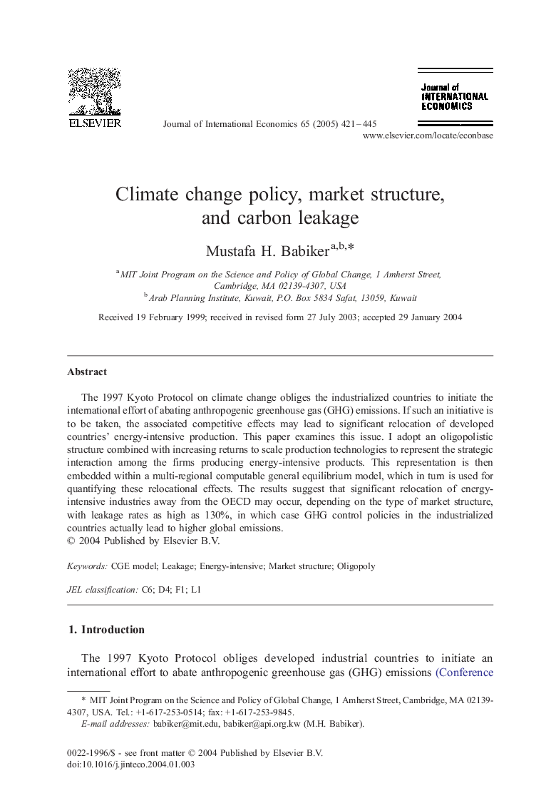 Climate change policy, market structure, and carbon leakage