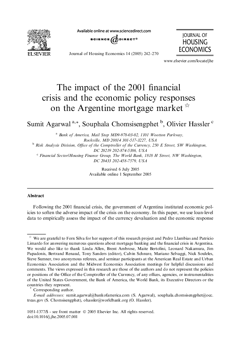 The impact of the 2001 financial crisis and the economic policy responses on the Argentine mortgage market