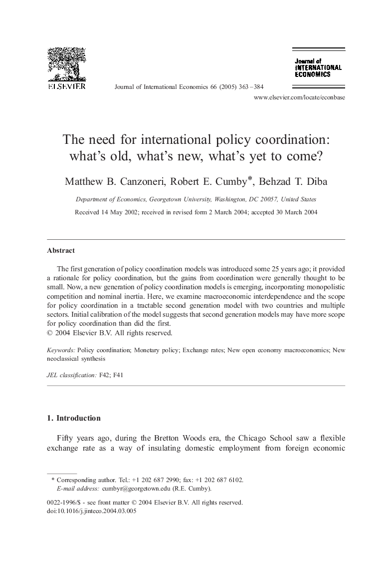 The need for international policy coordination: what's old, what's new, what's yet to come?