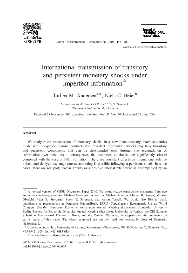 International transmission of transitory and persistent monetary shocks under imperfect information