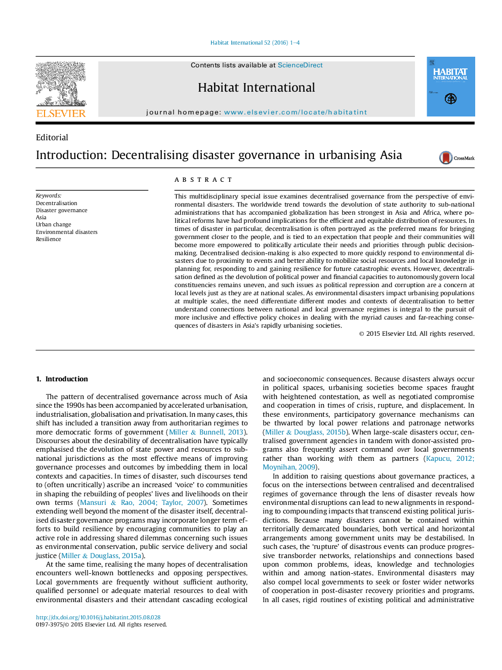 Introduction: Decentralising disaster governance in urbanising Asia