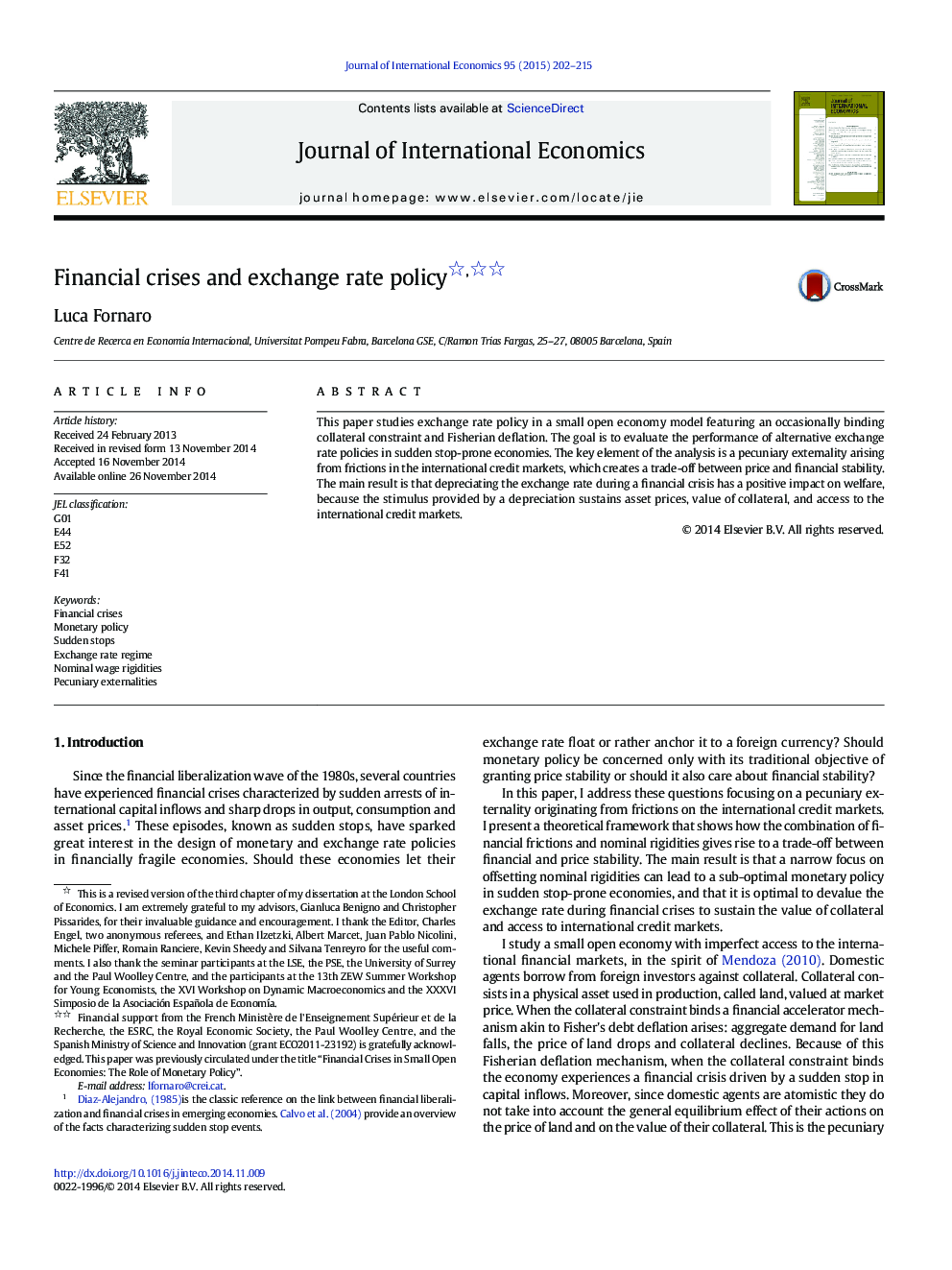 Financial crises and exchange rate policy