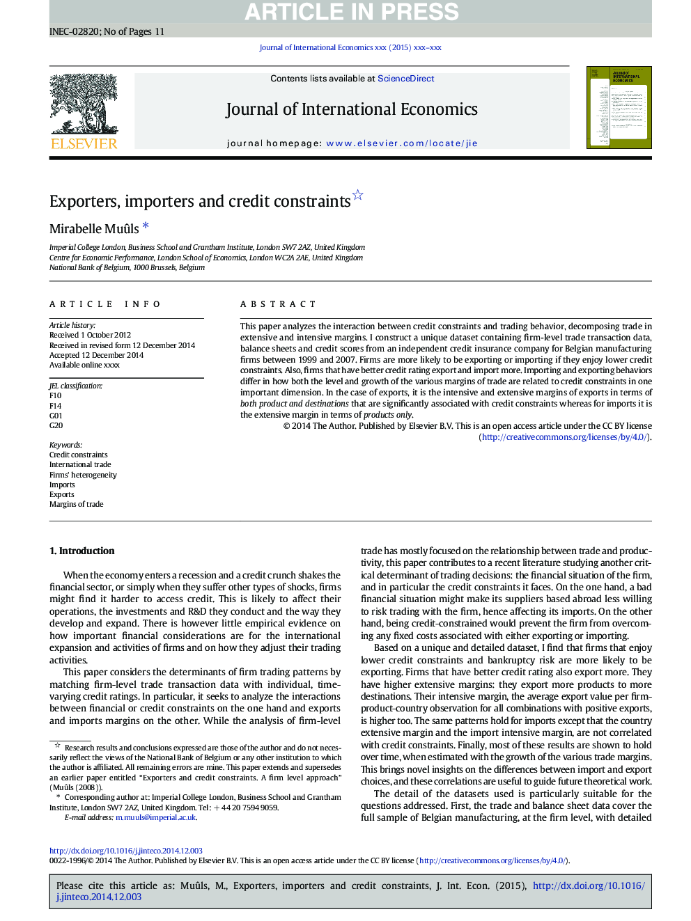 Exporters, importers and credit constraints