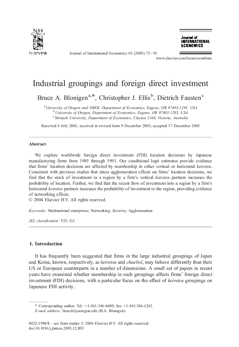 Industrial groupings and foreign direct investment