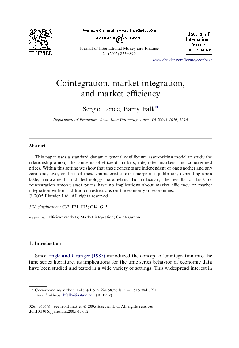 Cointegration, market integration, and market efficiency