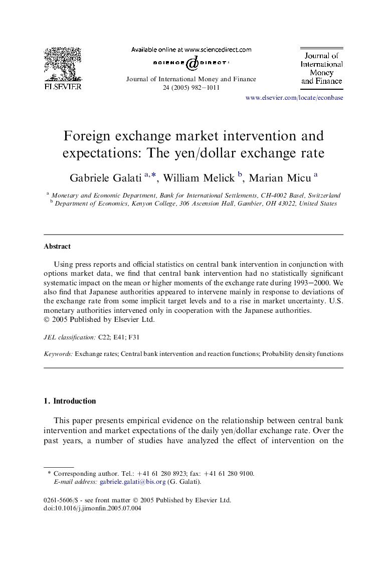 Foreign exchange market intervention and expectations: The yen/dollar exchange rate