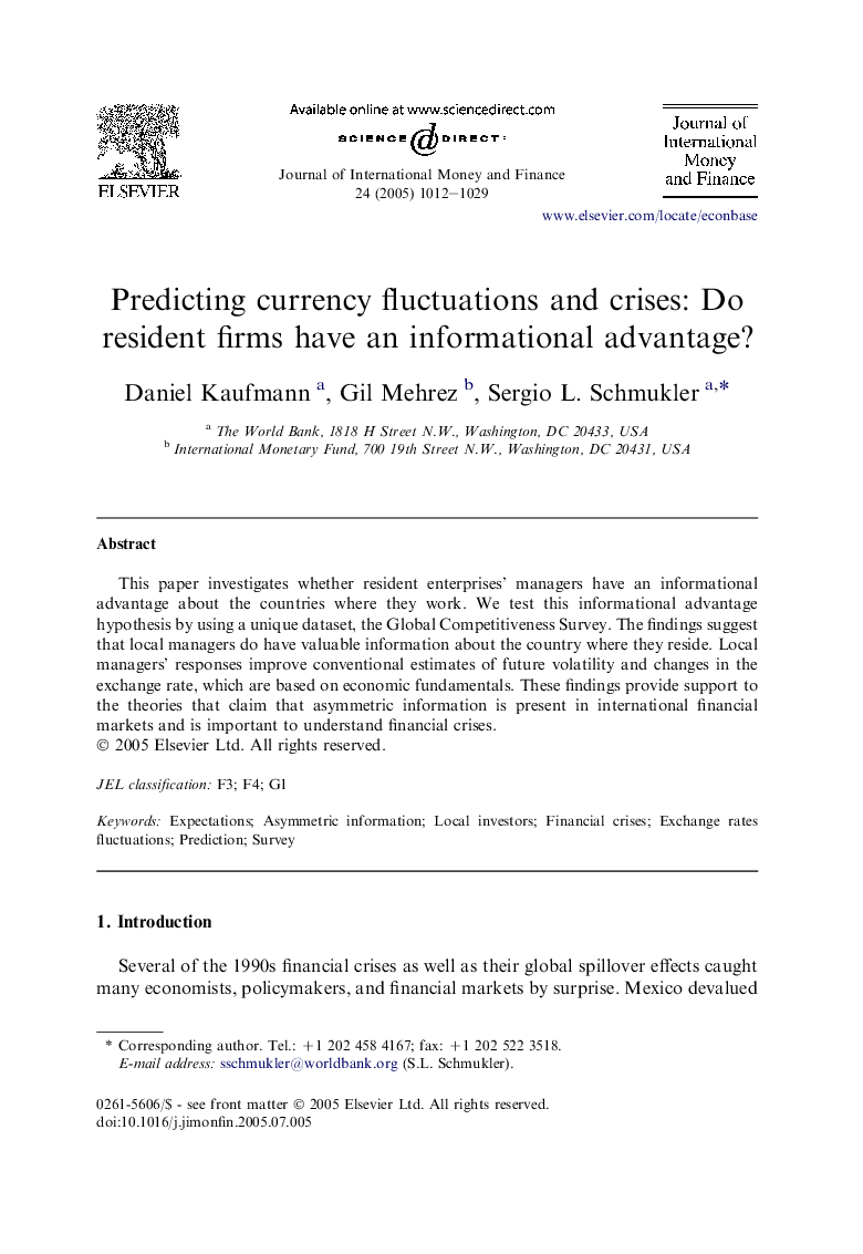 Predicting currency fluctuations and crises: Do resident firms have an informational advantage?