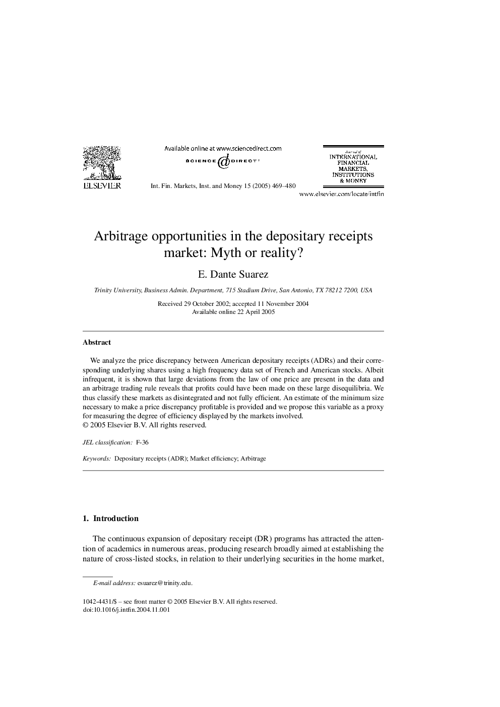 Arbitrage opportunities in the depositary receipts market: Myth or reality?