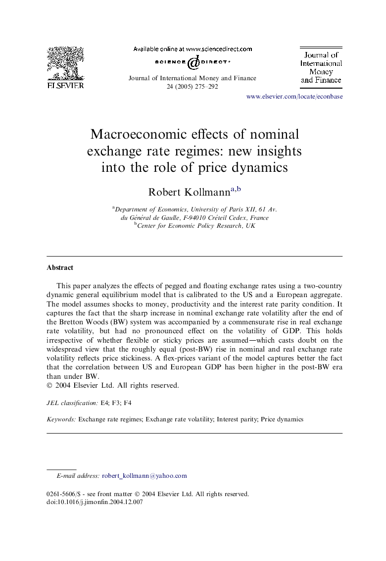 Macroeconomic effects of nominal exchange rate regimes: new insights into the role of price dynamics