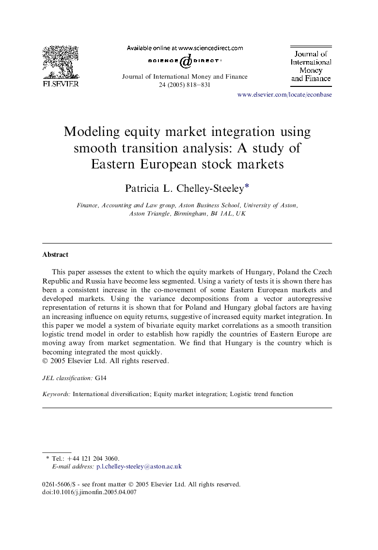 Modeling equity market integration using smooth transition analysis: A study of Eastern European stock markets