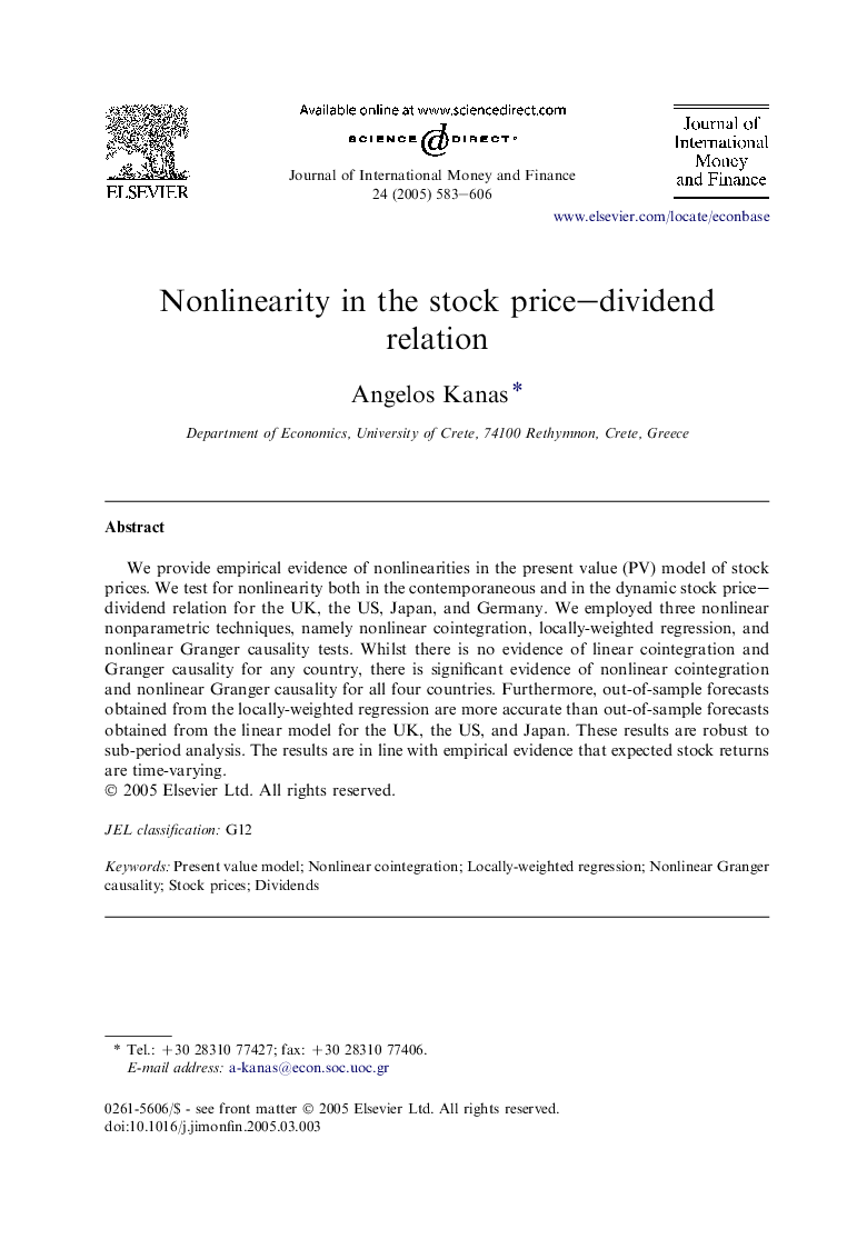 Nonlinearity in the stock price-dividend relation