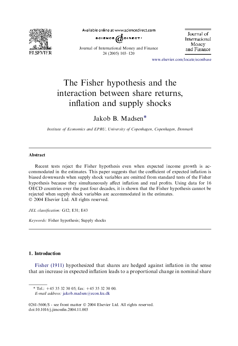 The Fisher hypothesis and the interaction between share returns, inflation and supply shocks