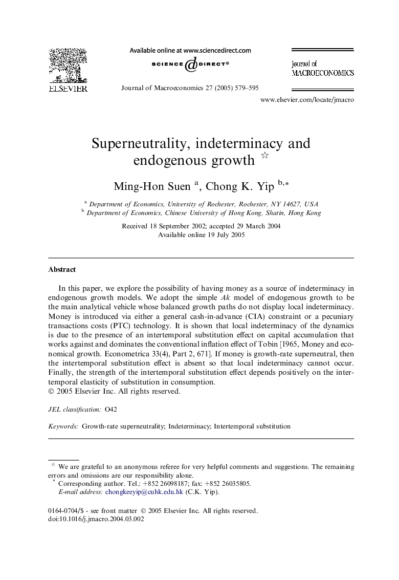 Superneutrality, indeterminacy and endogenous growth