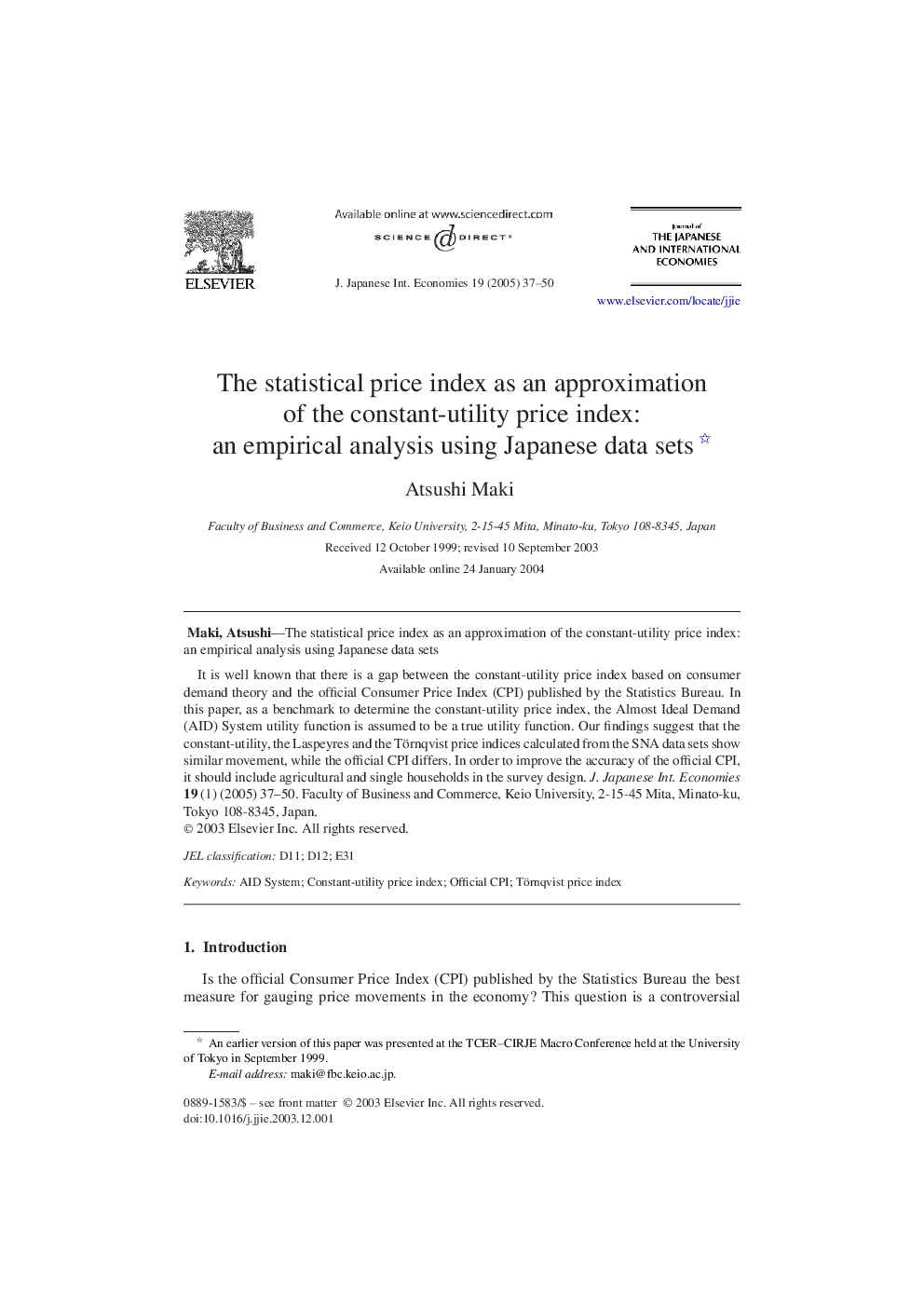 The statistical price index as an approximation of the constant-utility price index: an empirical analysis using Japanese data sets