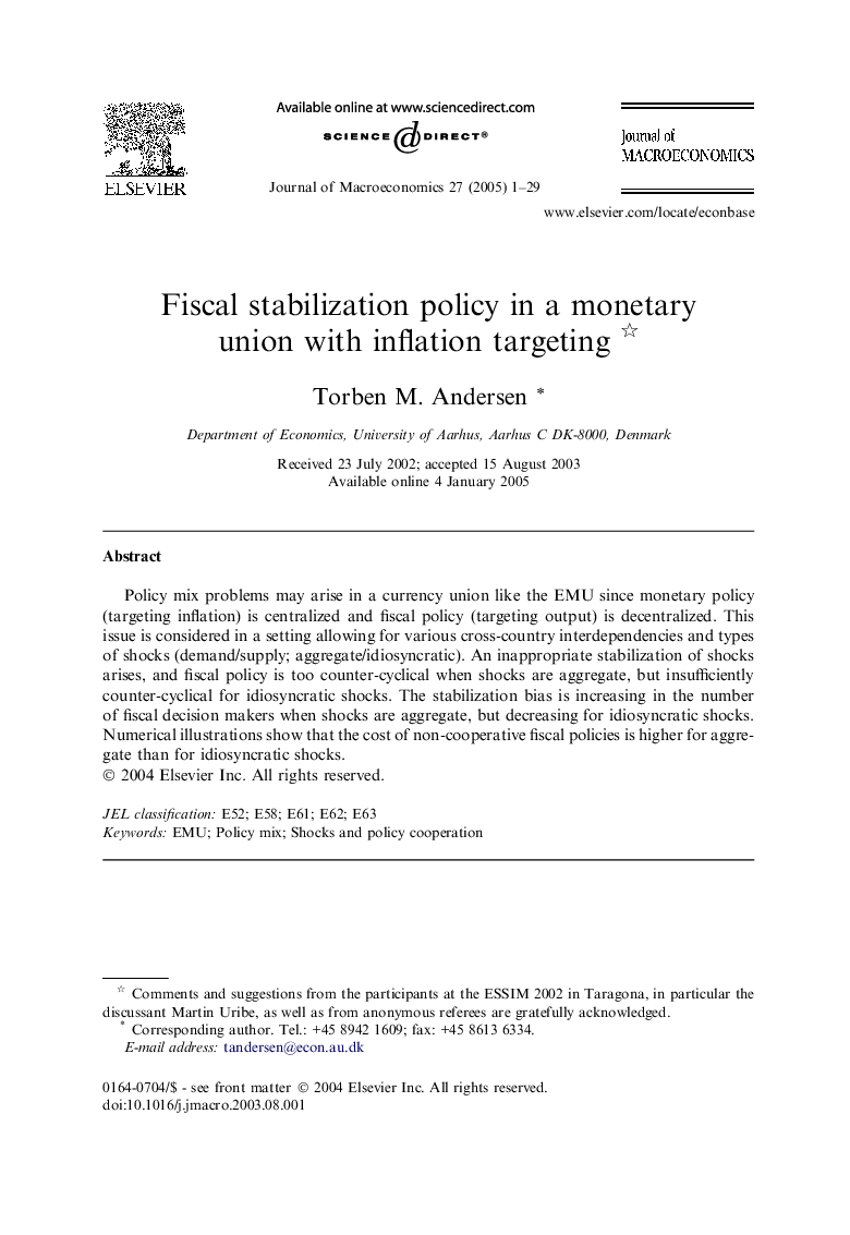 Fiscal stabilization policy in a monetary union with inflation targeting