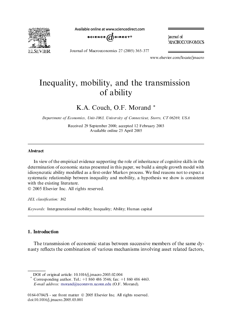 Inequality, mobility, and the transmission of ability