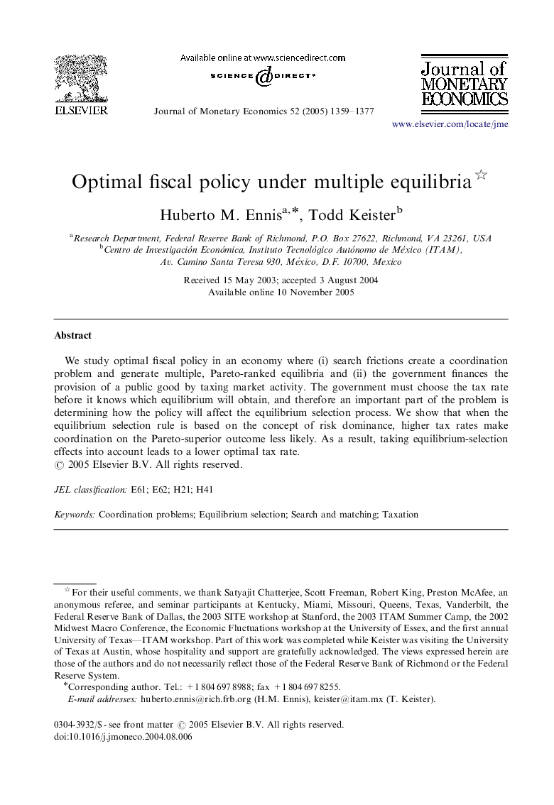 Optimal fiscal policy under multiple equilibria