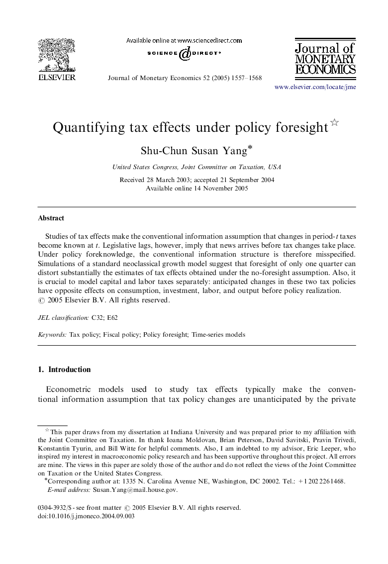 Quantifying tax effects under policy foresight