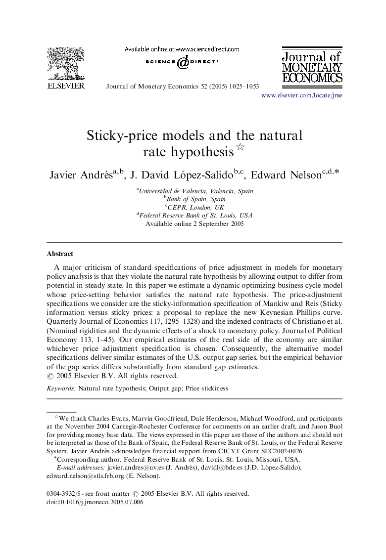 Sticky-price models and the natural rate hypothesis