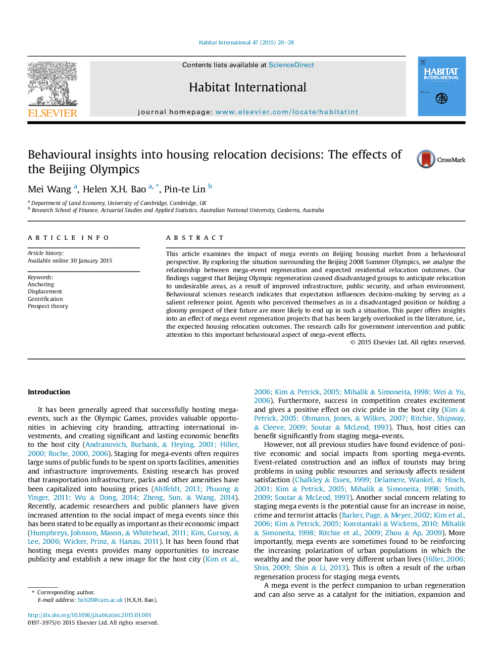 Behavioural insights into housing relocation decisions: The effects of the Beijing Olympics