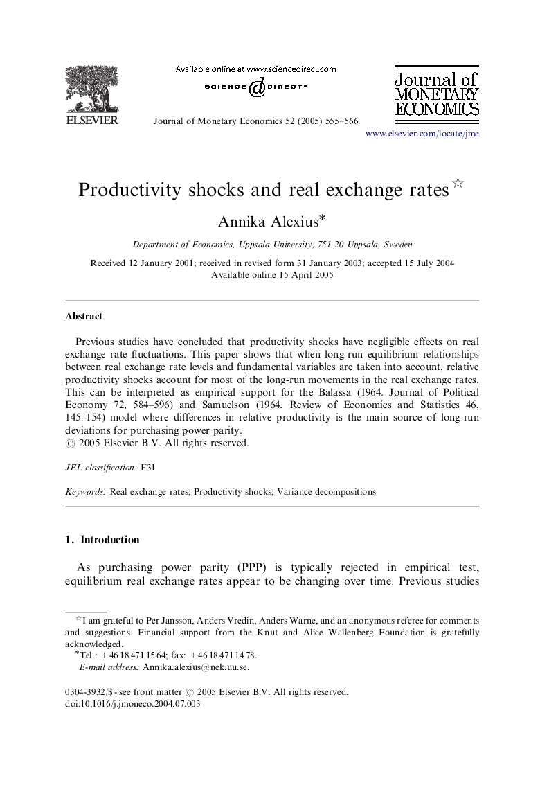 Productivity shocks and real exchange rates