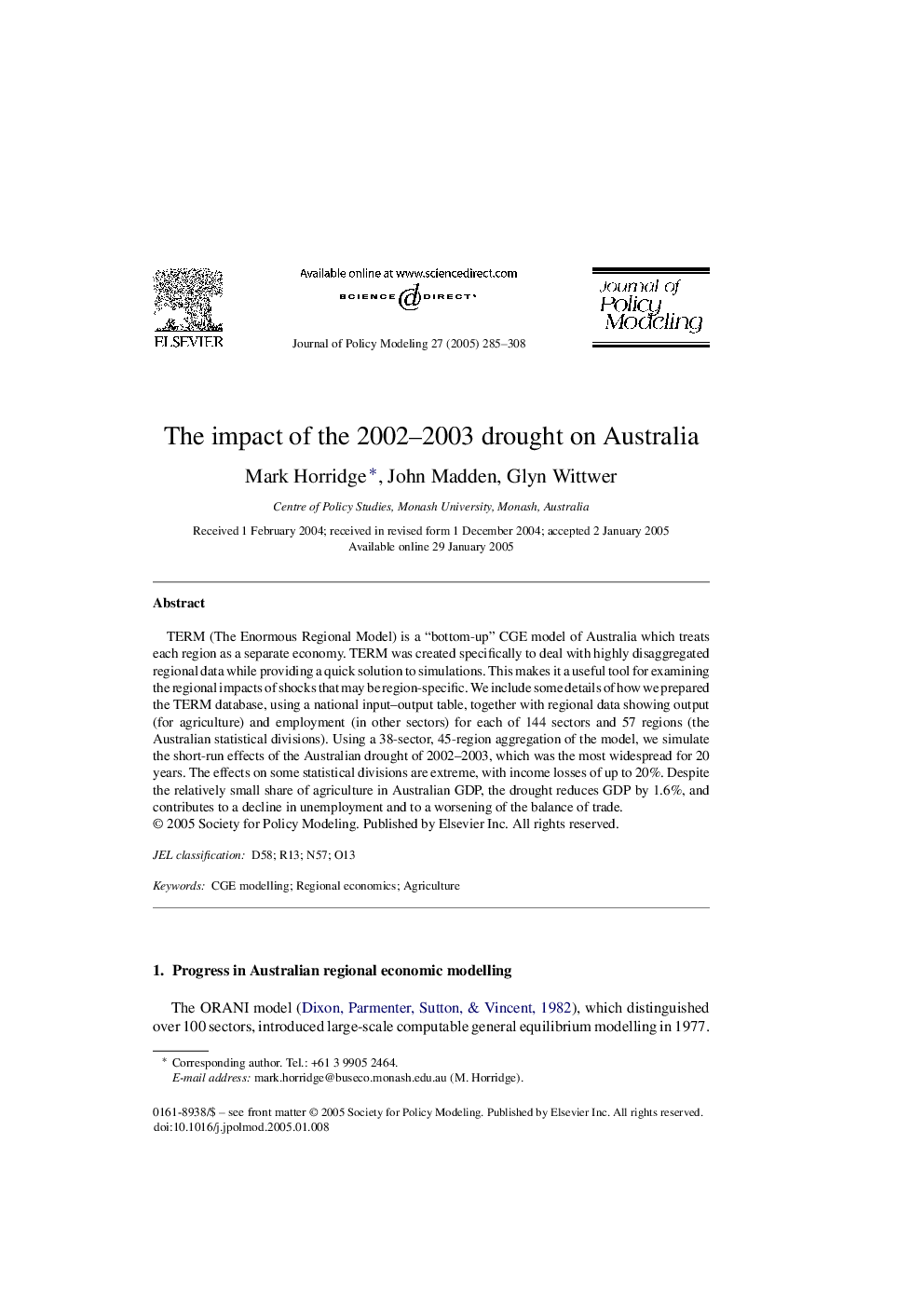 The impact of the 2002-2003 drought on Australia