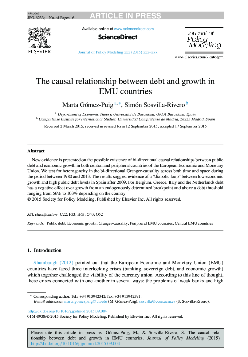 The causal relationship between debt and growth in EMU countries