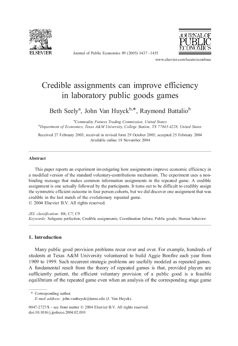 Credible assignments can improve efficiency in laboratory public goods games