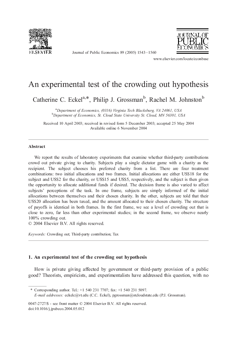 An experimental test of the crowding out hypothesis