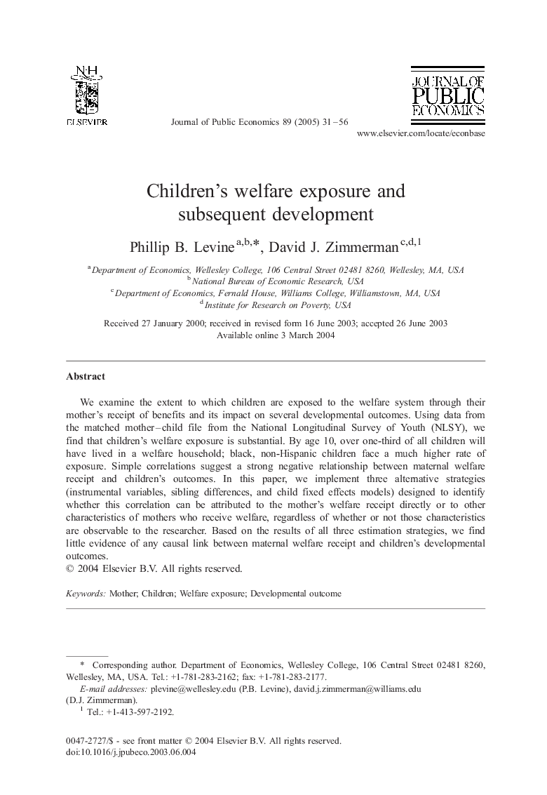 Children's welfare exposure and subsequent development