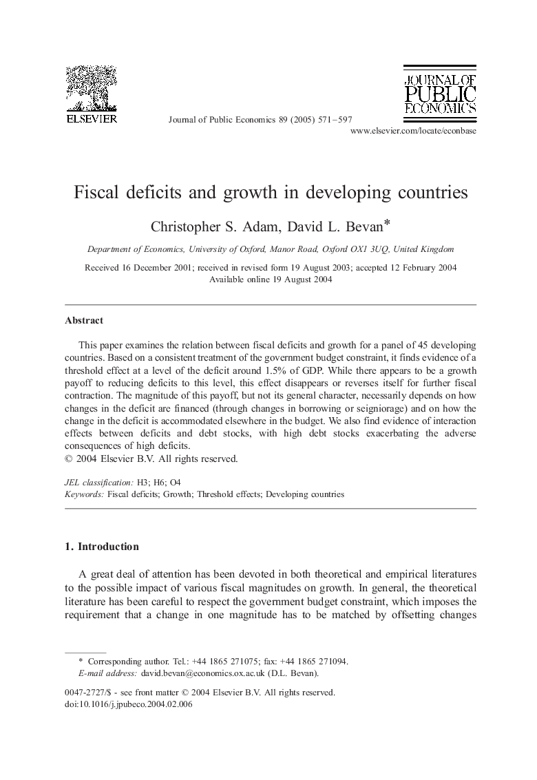 Fiscal deficits and growth in developing countries