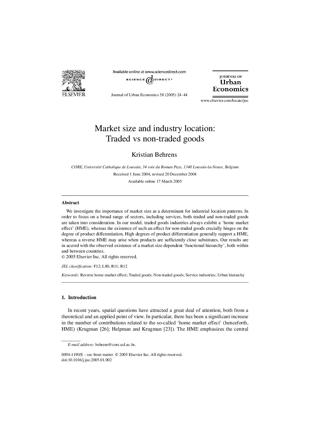 Market size and industry location: Traded vs non-traded goods