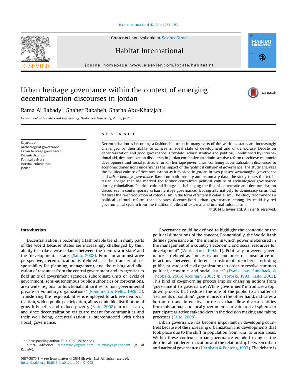 Urban heritage governance within the context of emerging decentralization discourses in Jordan