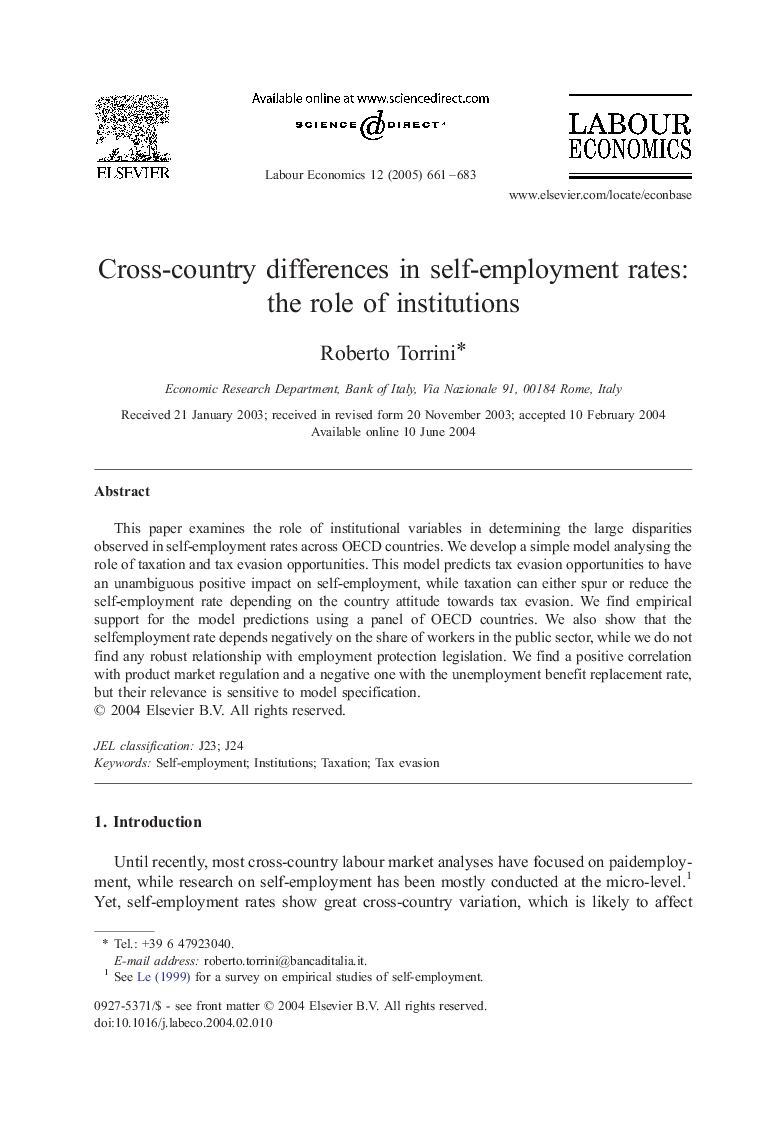 Cross-country differences in self-employment rates: the role of institutions