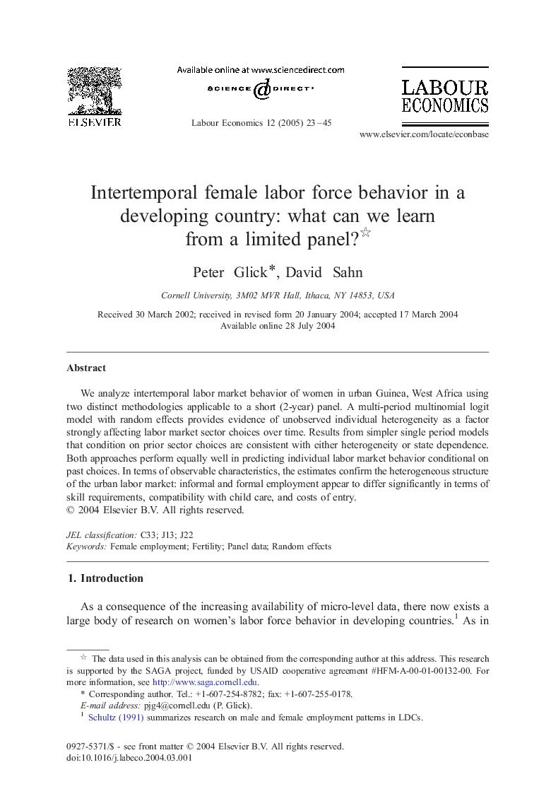 Intertemporal female labor force behavior in a developing country: what can we learn from a limited panel?