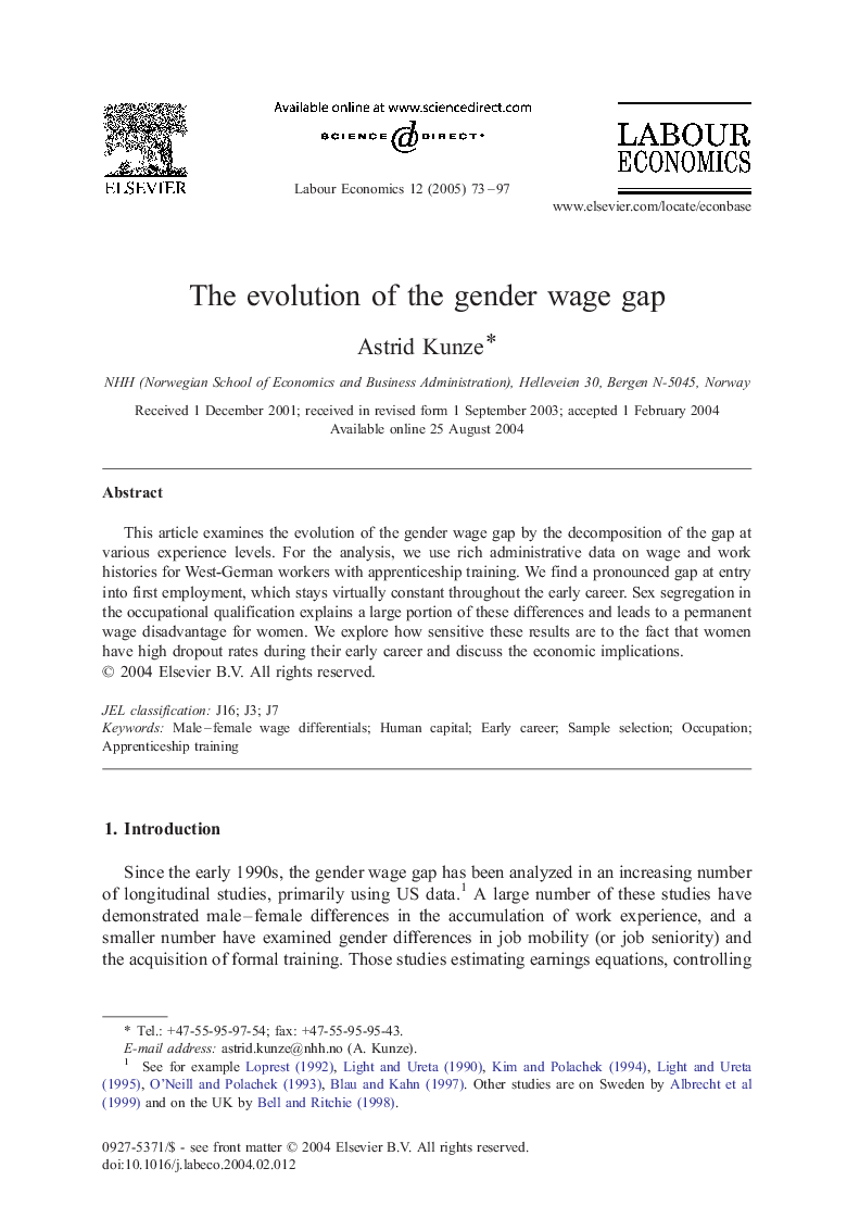 The evolution of the gender wage gap