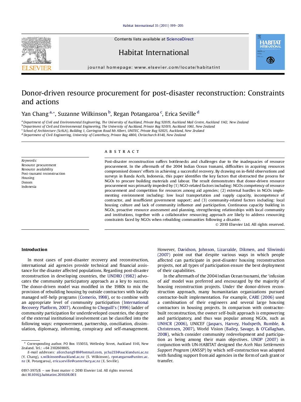 عکس صفحه اول مقاله: Donor-driven resource procurement for post-disaster reconstruction: Constraints and actions Donor-driven resource procurement for post-disaster reconstruction: Constraints and actions