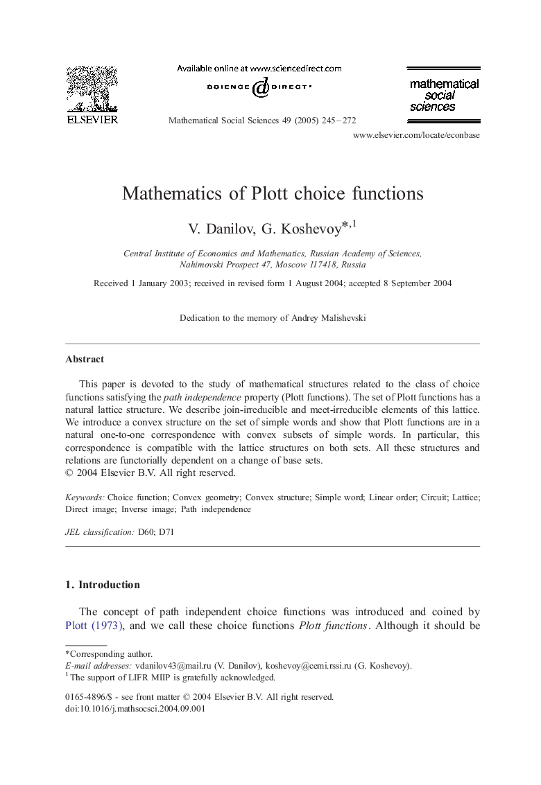 Mathematics of Plott choice functions