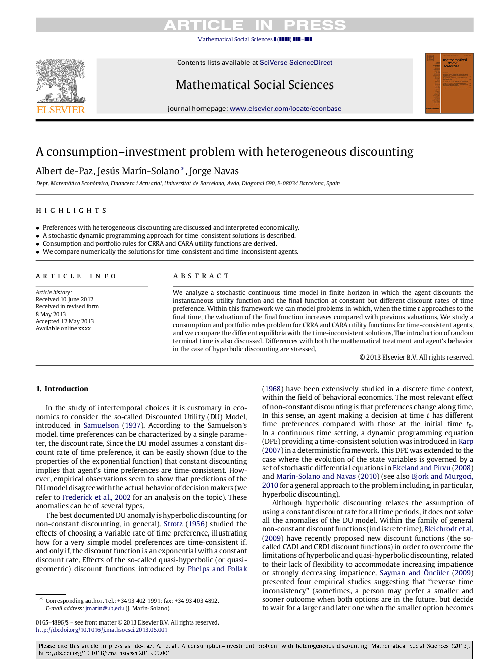 A consumption-investment problem with heterogeneous discounting