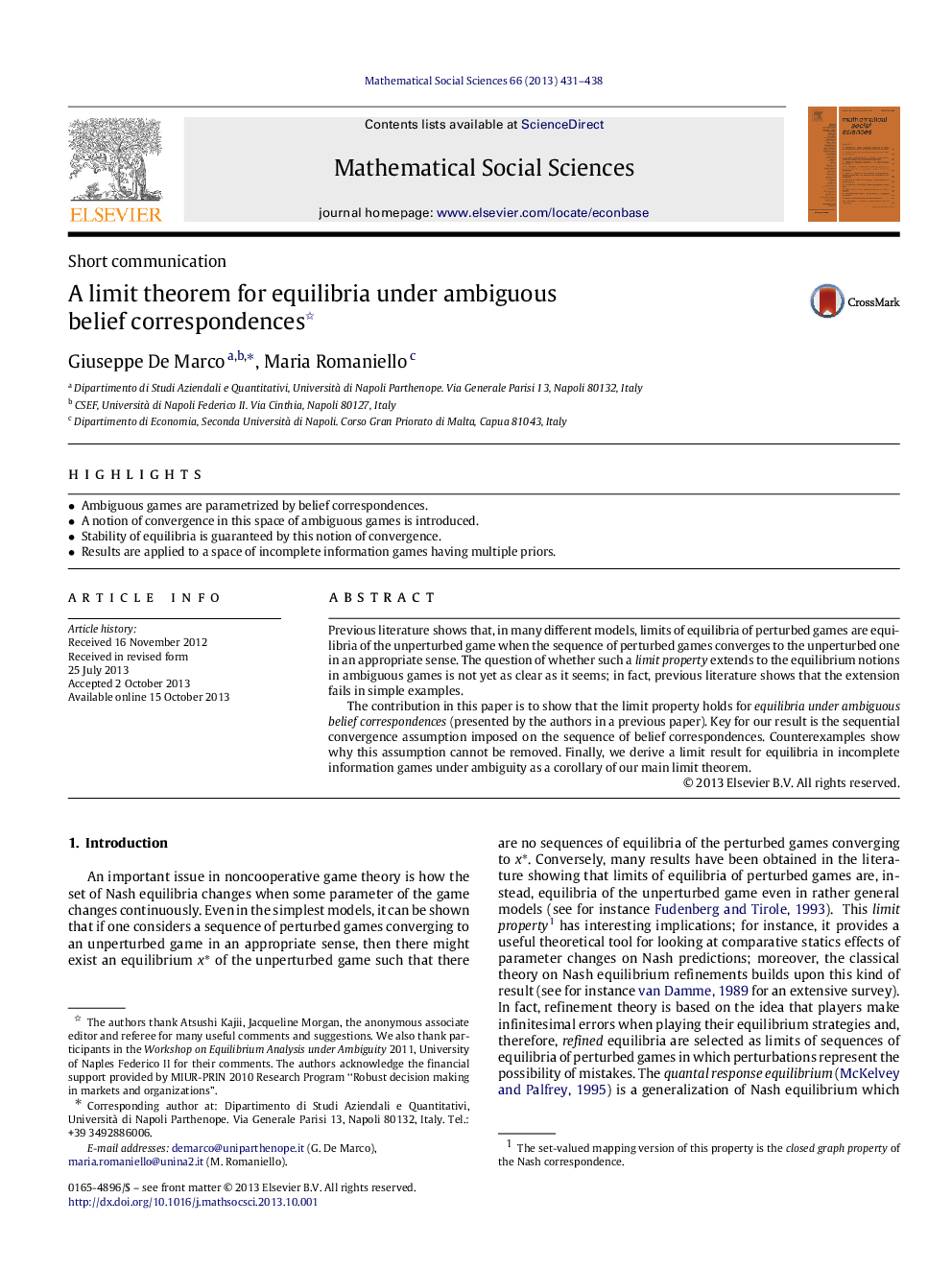 A limit theorem for equilibria under ambiguous belief correspondences