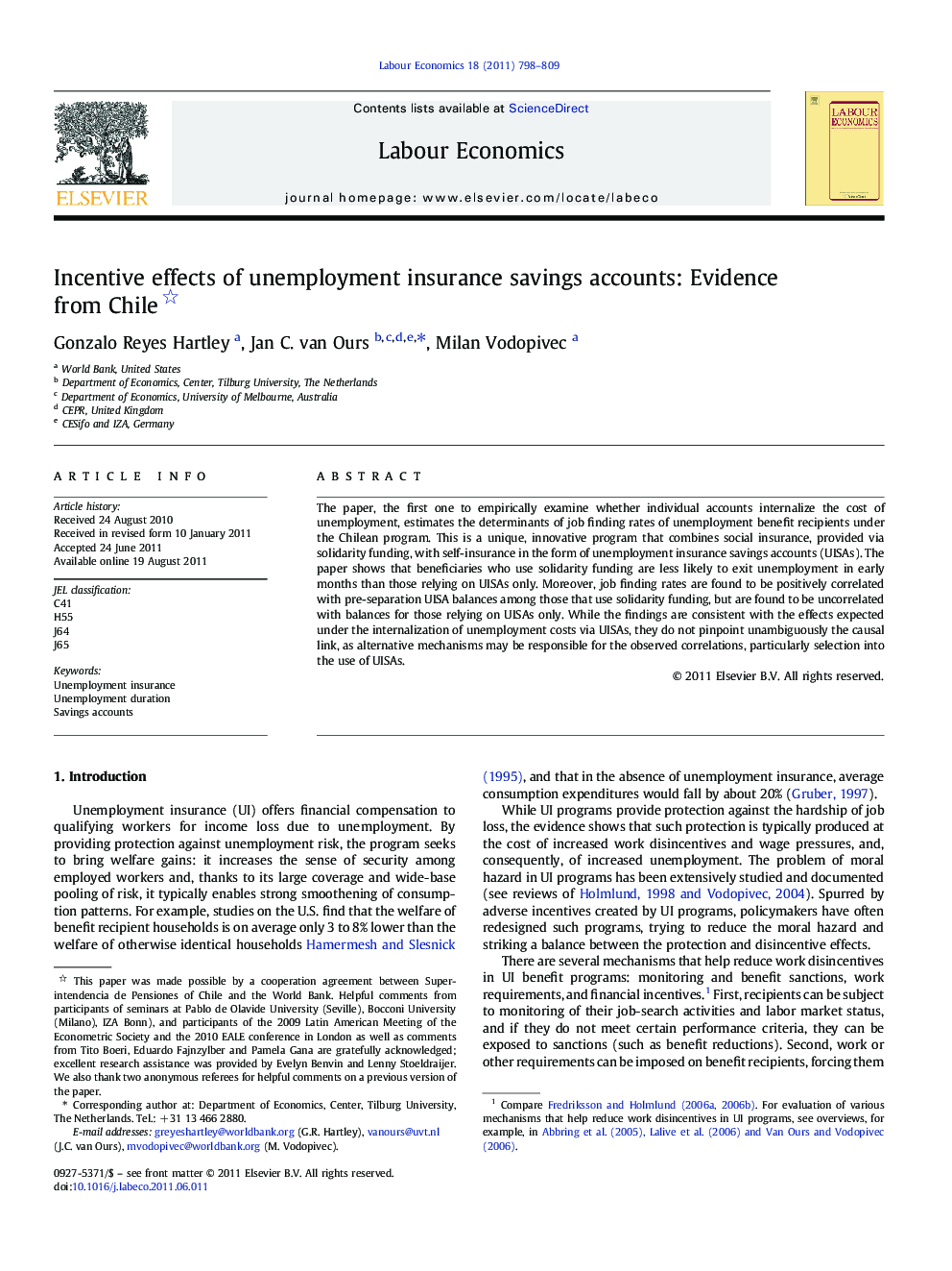 Incentive effects of unemployment insurance savings accounts: Evidence from Chile