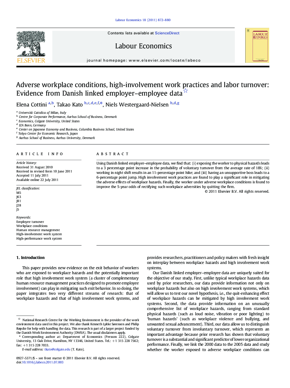 Adverse workplace conditions, high-involvement work practices and labor turnover: Evidence from Danish linked employer-employee data