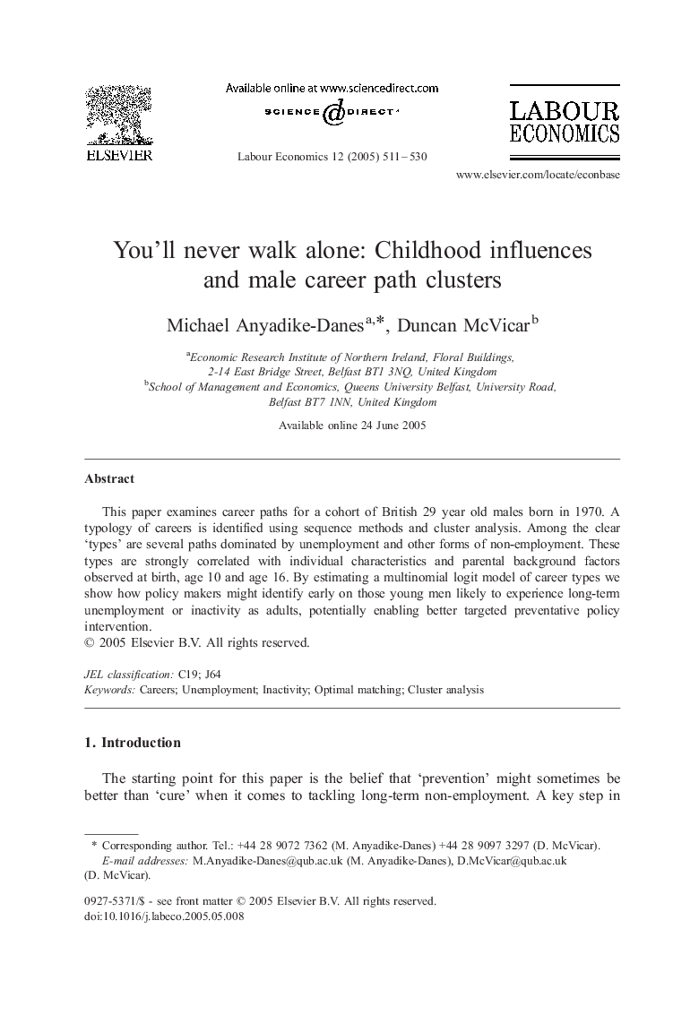 You'll never walk alone: Childhood influences and male career path clusters
