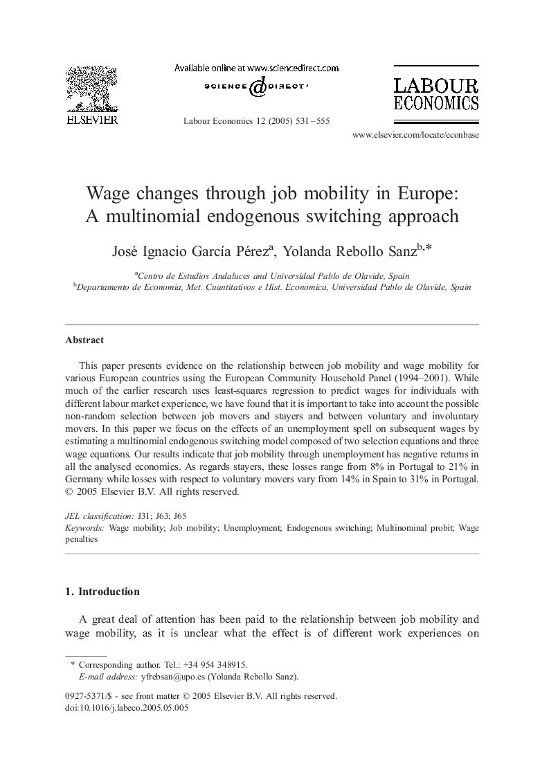 Wage changes through job mobility in Europe: A multinomial endogenous switching approach
