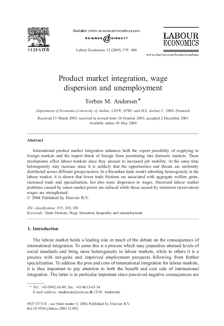 Product market integration, wage dispersion and unemployment