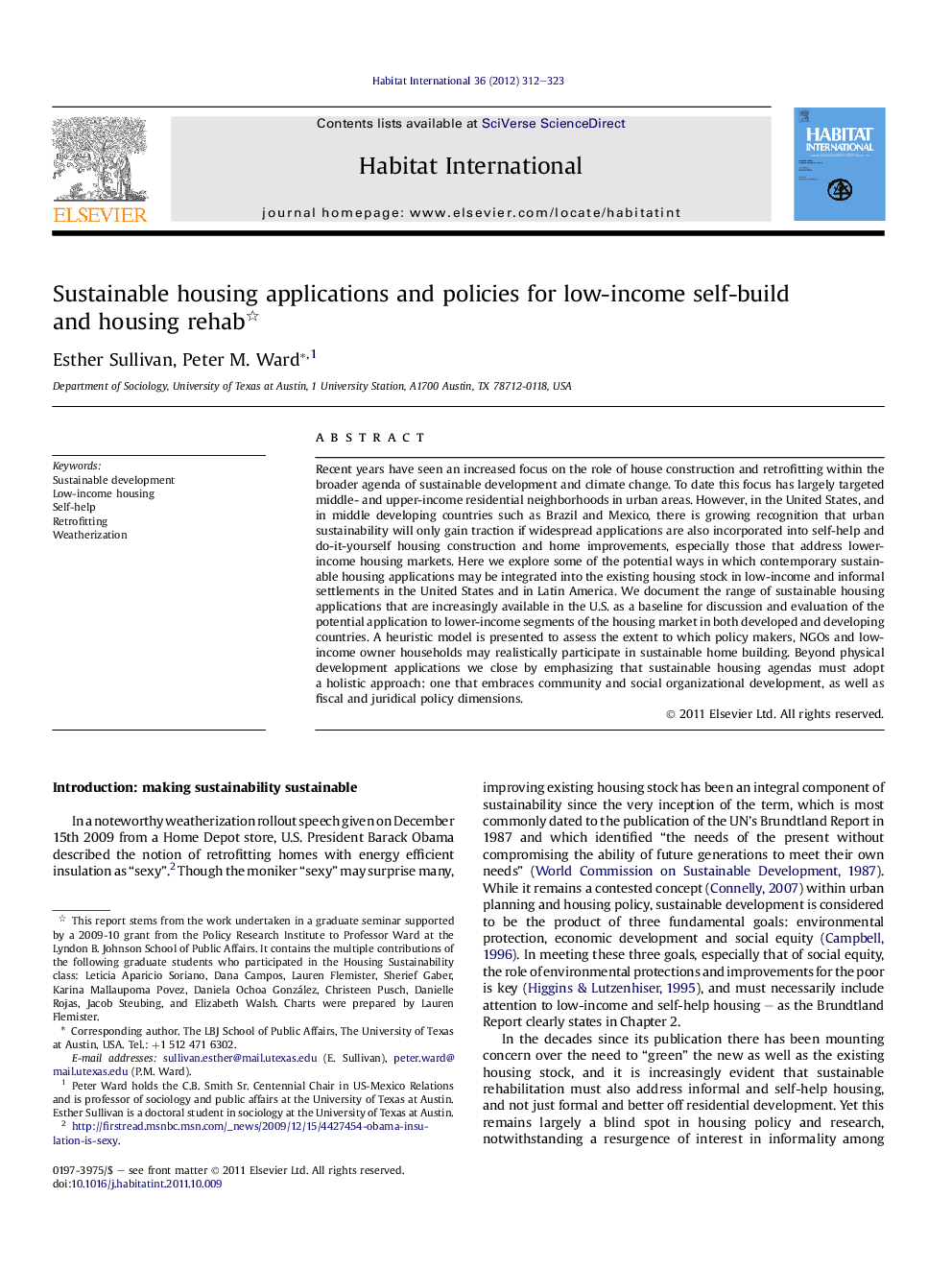 Sustainable housing applications and policies for low-income self-build and housing rehab 